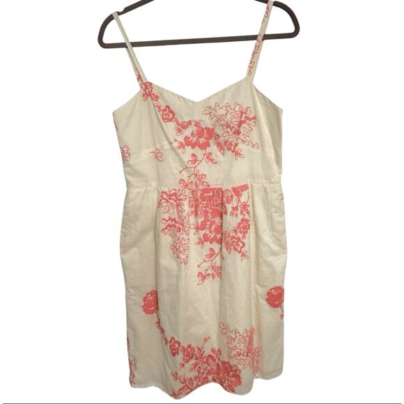 J. Crew Mirabel Mini Dress Women’s 6 Embroidered Floral Cream Coral Empire Waist - Picture 1 of 7